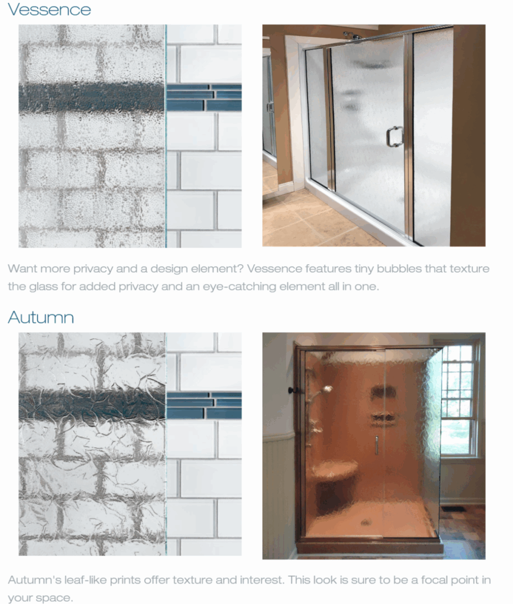 Vessence glass, Autumn glass, choice building products, shower doors glass systems