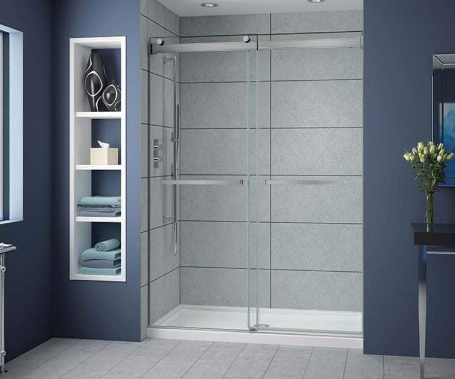 Bypass glass shower door in brushed nickel
