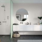 White Subway Tile 6 x 3 bath and shower wall panels in a contemporary bathroom - Innovate Building Solutions 
