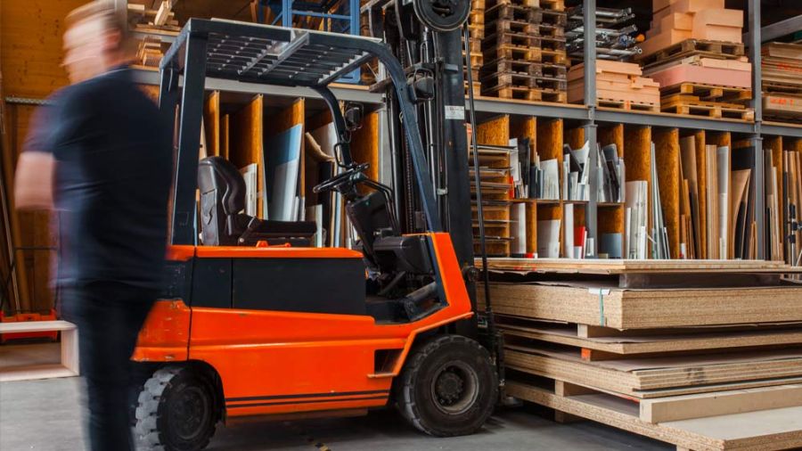 Forklift in a warehouse