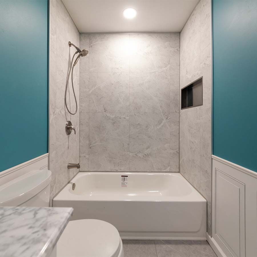 Contemporary shower wall panels in marble pattern