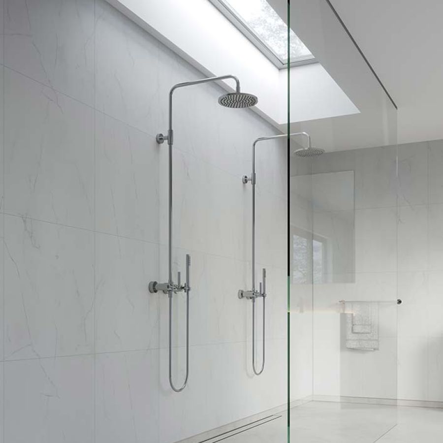 Contemporary shower wall panels in marble pattern