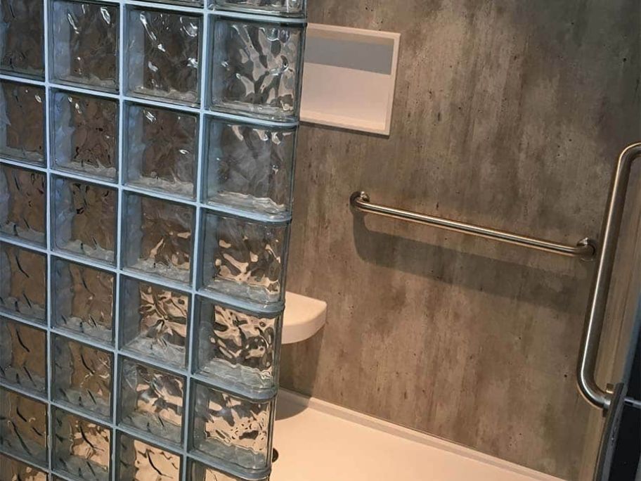 Glass block wall shower partition